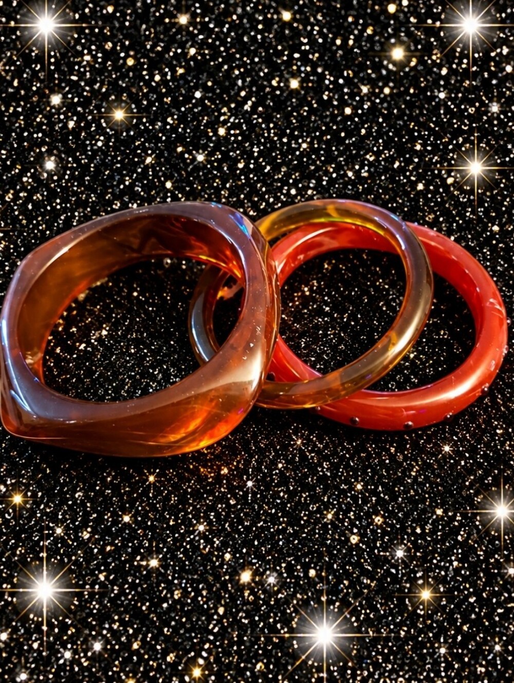 Pinup Set of Three Women's Resin Bangle Bracelets in Amber, Honey and Coral